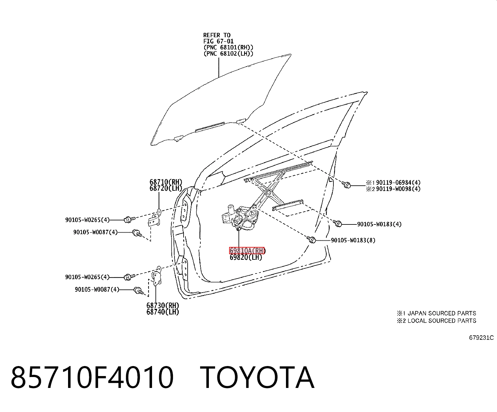 Mechanizm podnoszenia szyby drzwi przednich prawych do Toyota C-HR  X10