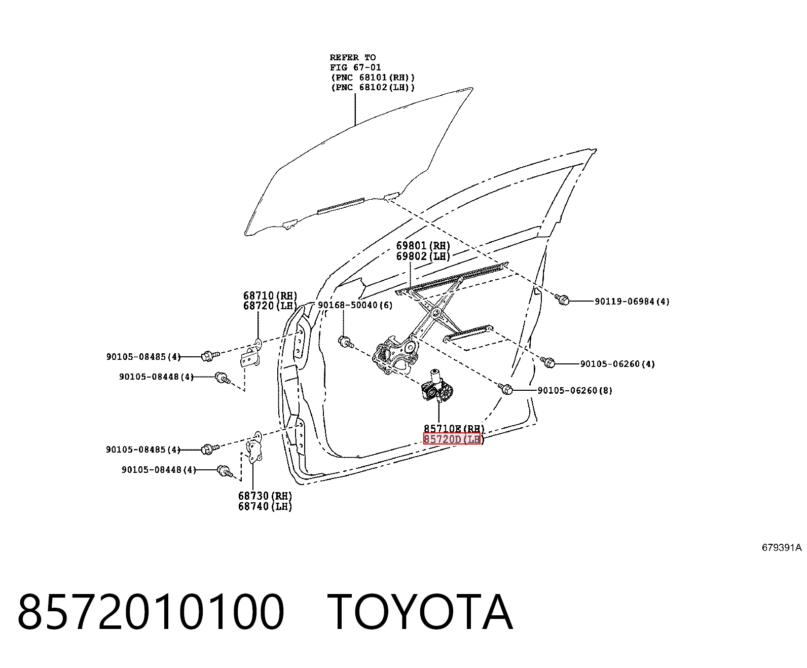Mechanizm podnoszenia szyby drzwi przednich lewych do Toyota C-HR  X10
