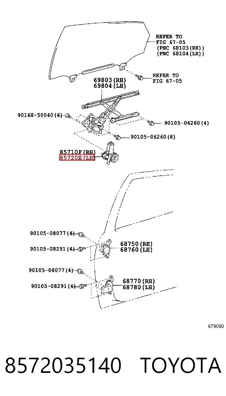 8572035140 Toyota Silniczek podnnośnika szyby drzwi tylnych prawych