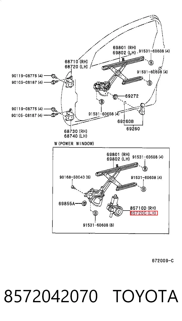 8572042070 Toyota Silniczek podnośnika szyby drzwi przednich lewych