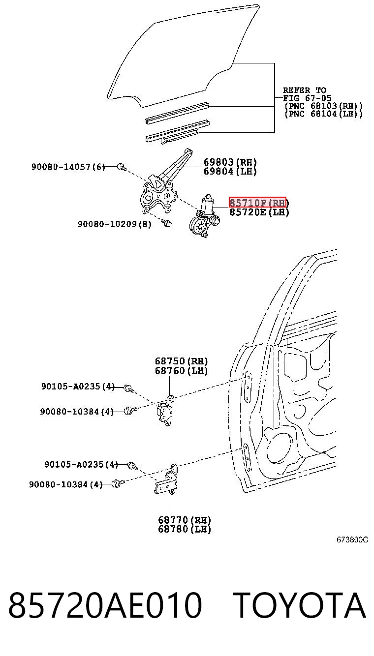 85720AE010 Toyota Silniczek podnnośnika szyby drzwi tylnych prawych