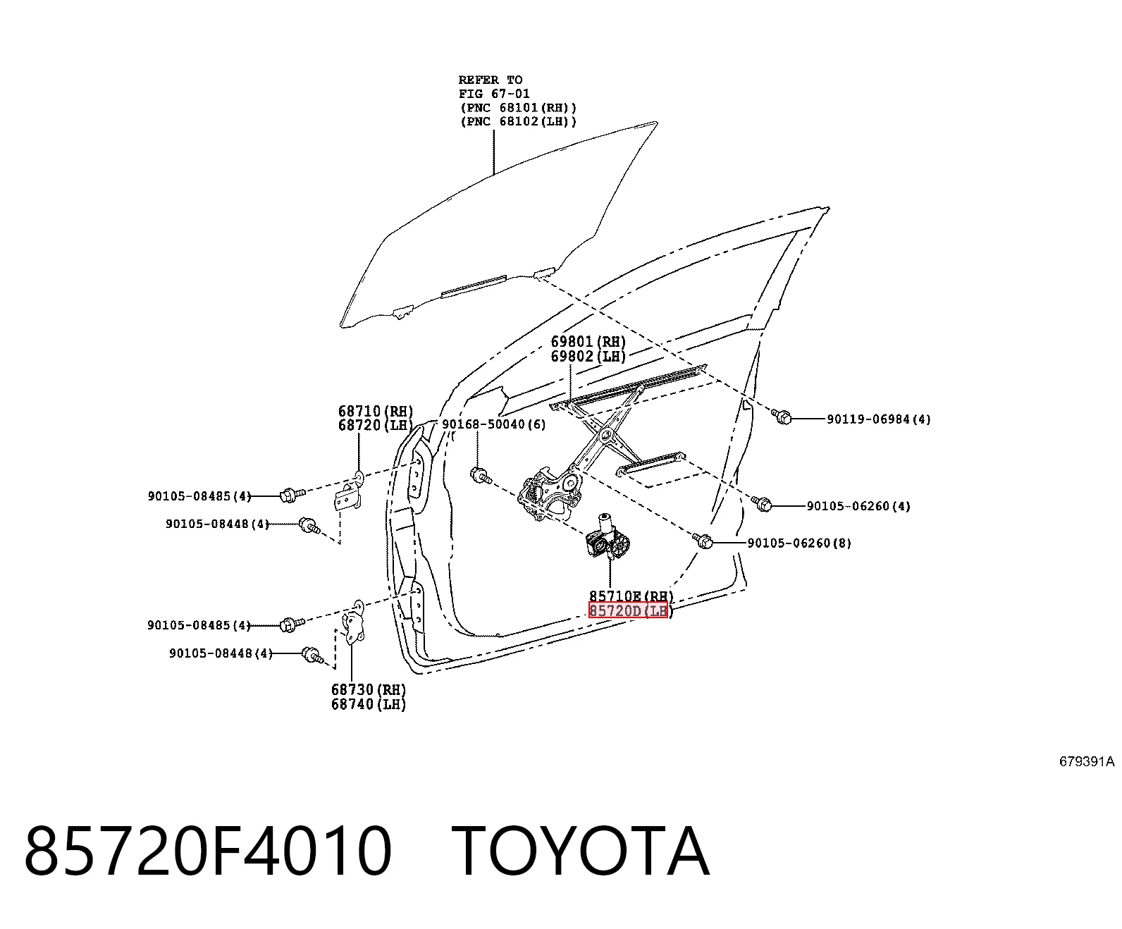 Mechanizm podnoszenia szyby drzwi przednich lewych Toyota C-HR hatchback (X10) (2016 - 2023) cena, od 88,96 USD