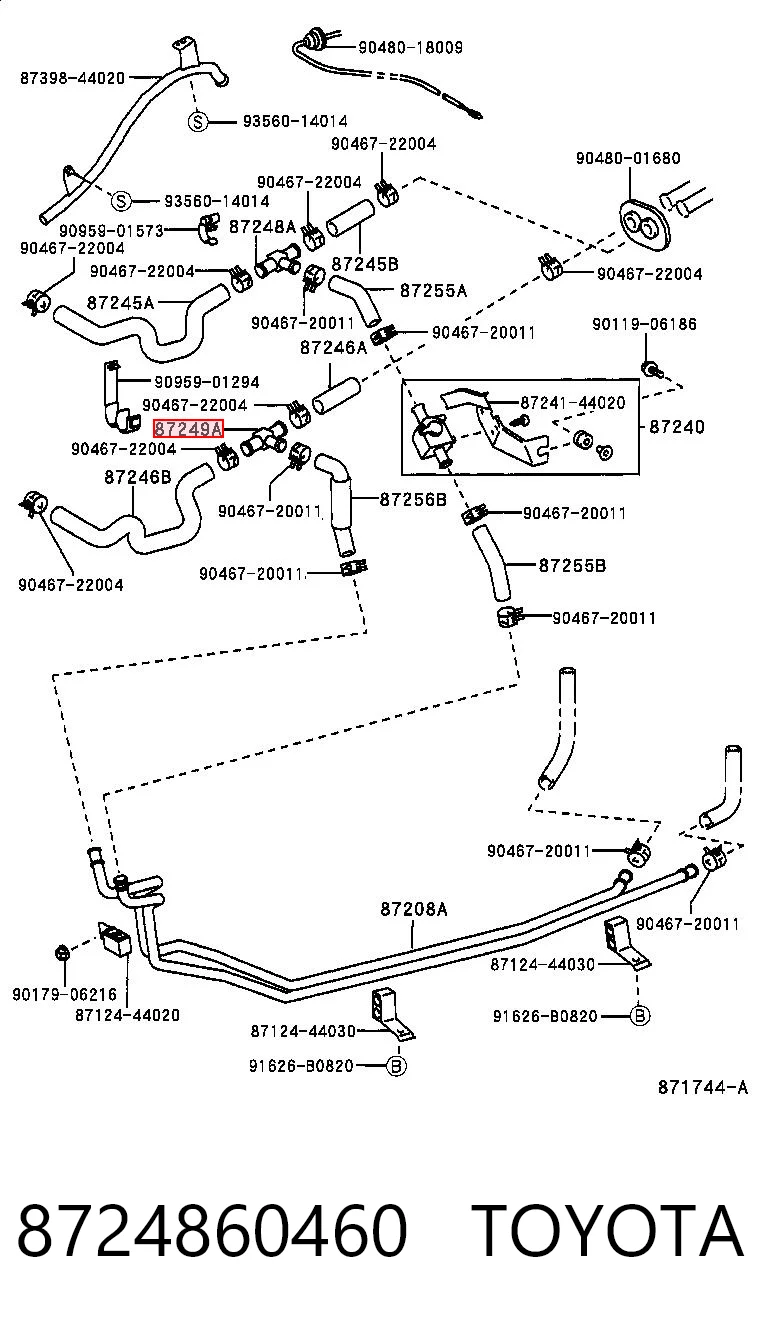 8724860460 Toyota Przewód chłodnicy ogrzewacza (nagrzewnicy), dopływ