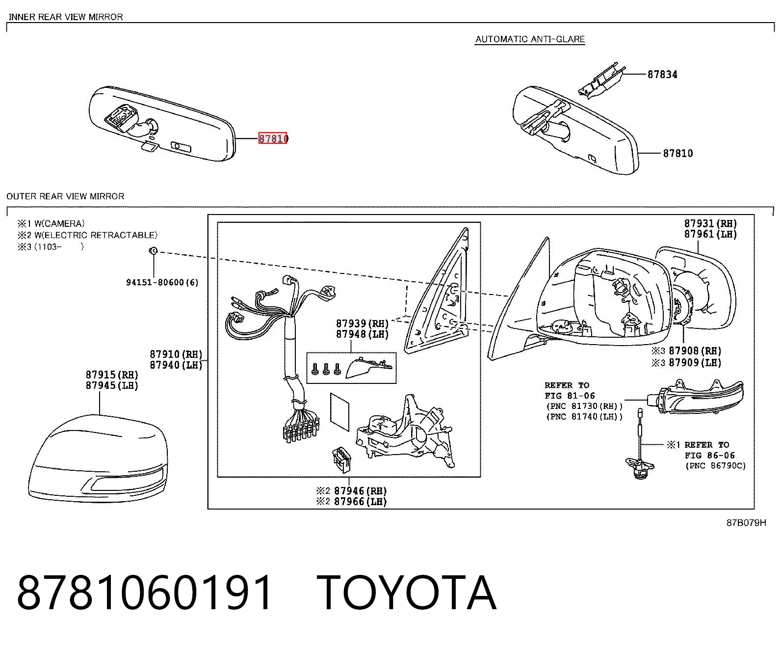 8781060191 Toyota Lusterko wewnętrzne