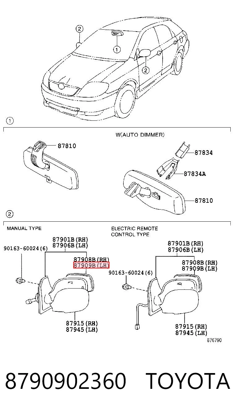 8790902360 Toyota Wkład lusterka wstecznego lewego