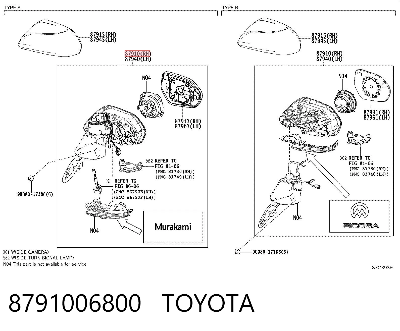Lusterko wsteczne prawe do Toyota Camry  V70
