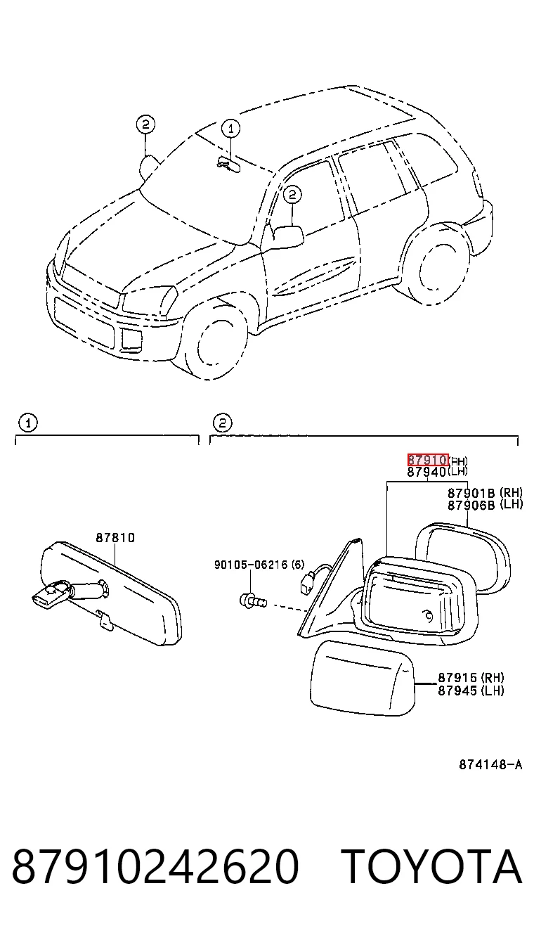 Lusterko wsteczne prawe Toyota RAV4 II SUV (XA2) (2000 - 2005) cena, od 106,06 USD