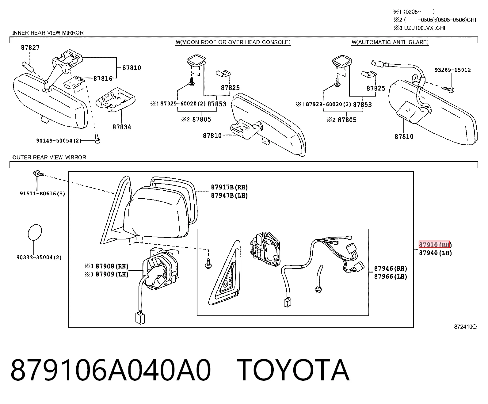 Lusterko wsteczne prawe do Toyota Land Cruiser 90 J9