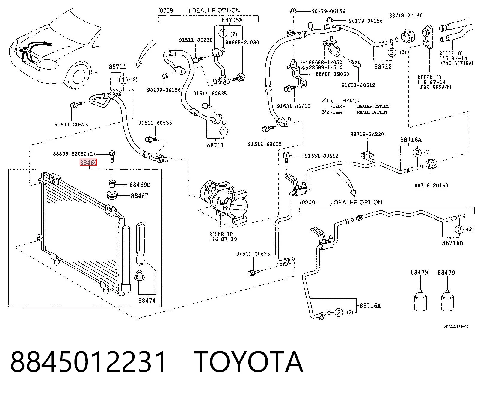 Chłodnica klimatyzacji Toyota Corolla sedana (E12) (2002 - 2006) cena, od 85,53 USD