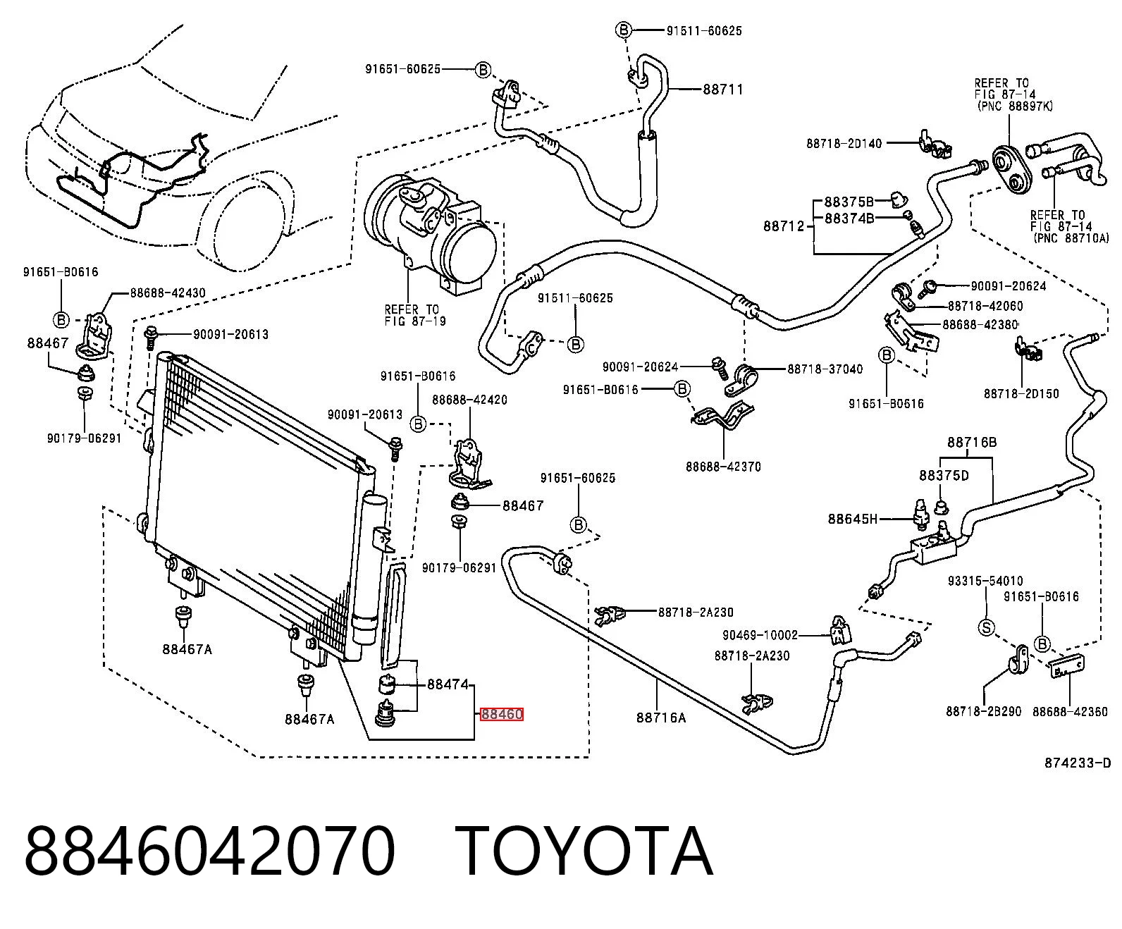 Do koszyka Chłodnica klimatyzacji Toyota RAV4 II XA2