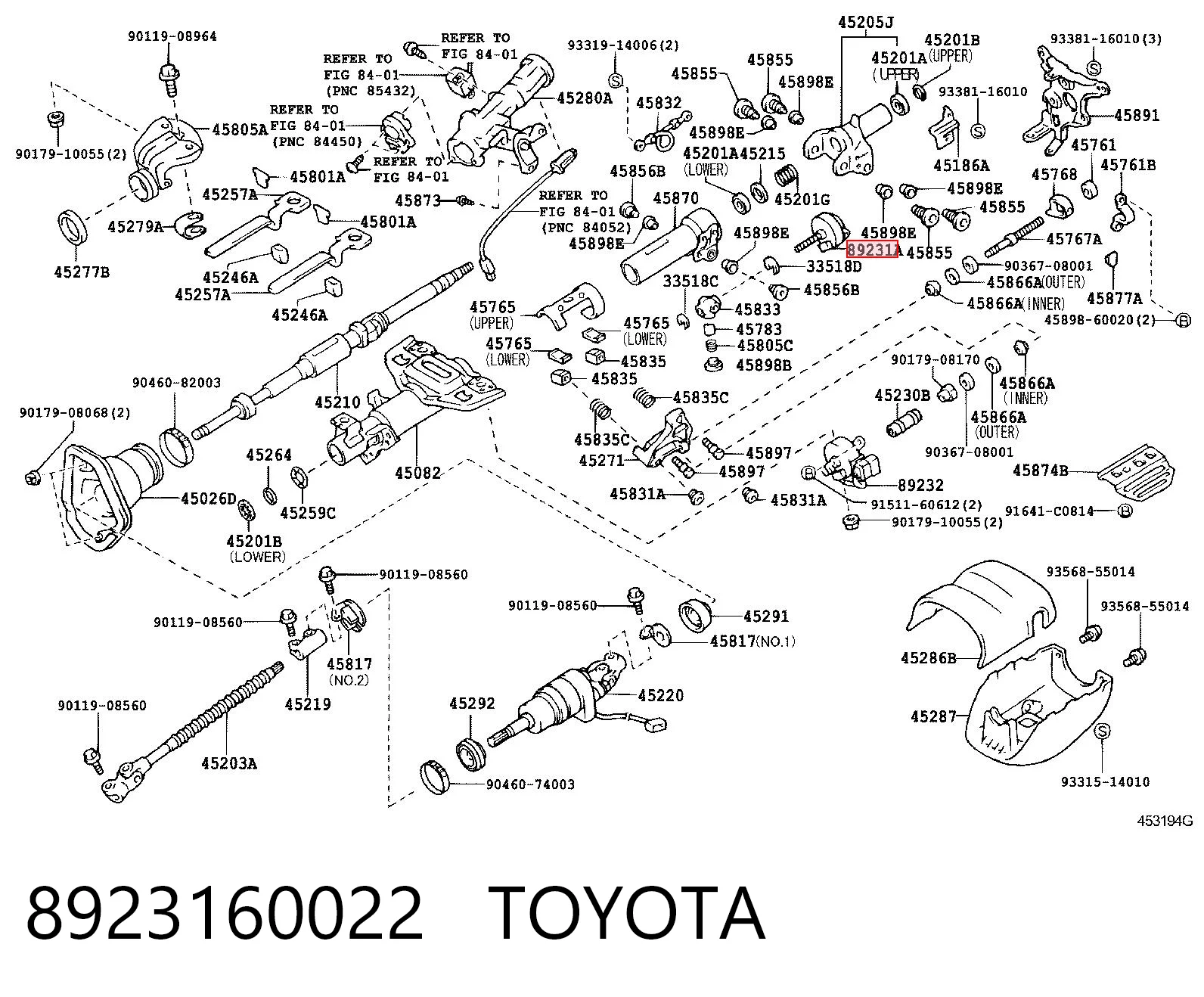 8923160022 Toyota Silniczek przemieszczenia kolumny kierowniczej (mechanizm uchyłu)