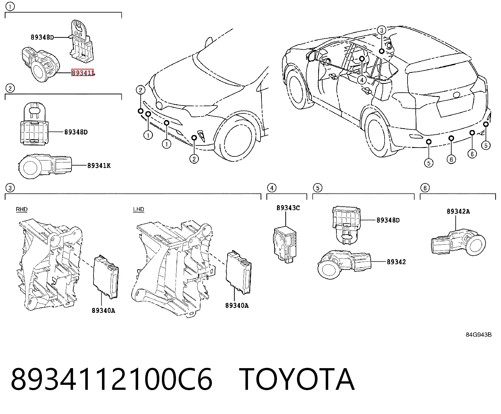 8934112100C6 Toyota Czujnik parkowania przedni/tylny środkowy