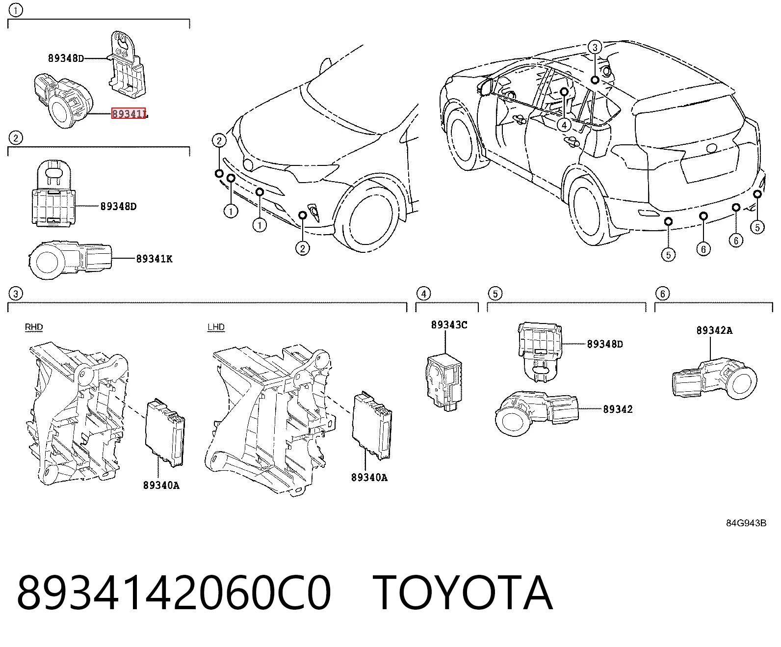 8934142060C0 Toyota Czujnik parkowania przedni/tylny środkowy