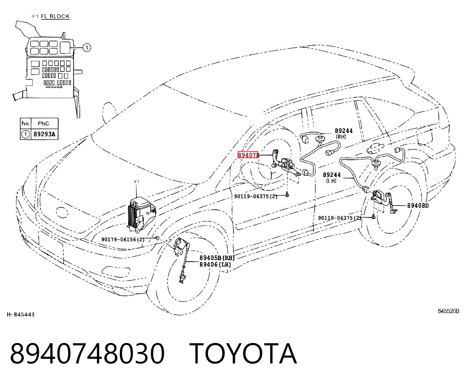 8940748030 Toyota Czujnik poziomowania karoserii tylny prawy