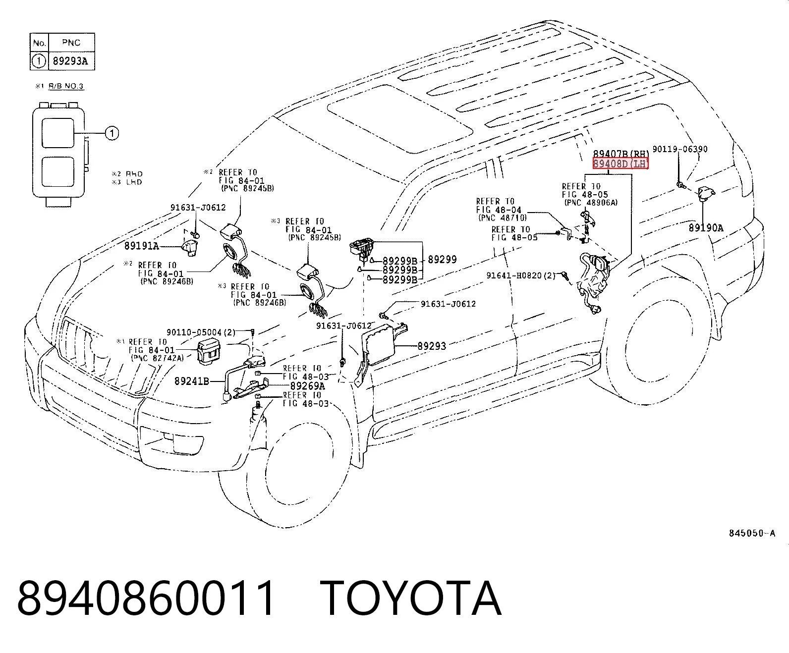 8940860011 Toyota Czujnik poziomowania karoserii tylny lewy