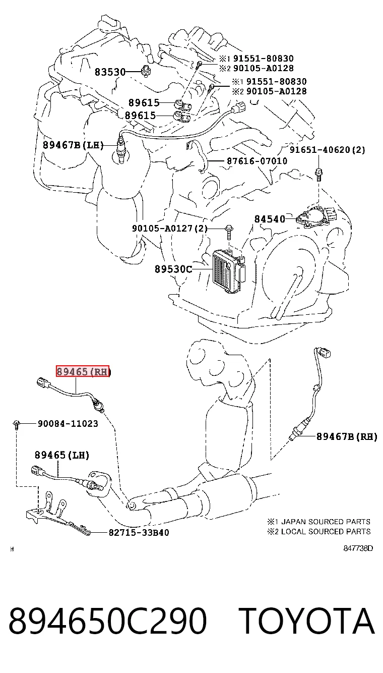 Do koszyka 89465B1020 Subaru Sonda lambda czujnik tlenu po katalizatorze