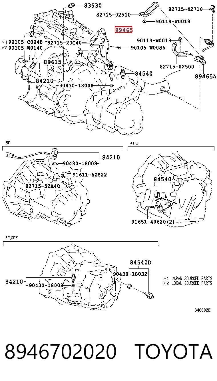 8946702020 Toyota Sonda lambda, czujnik zubożonej mieszanki