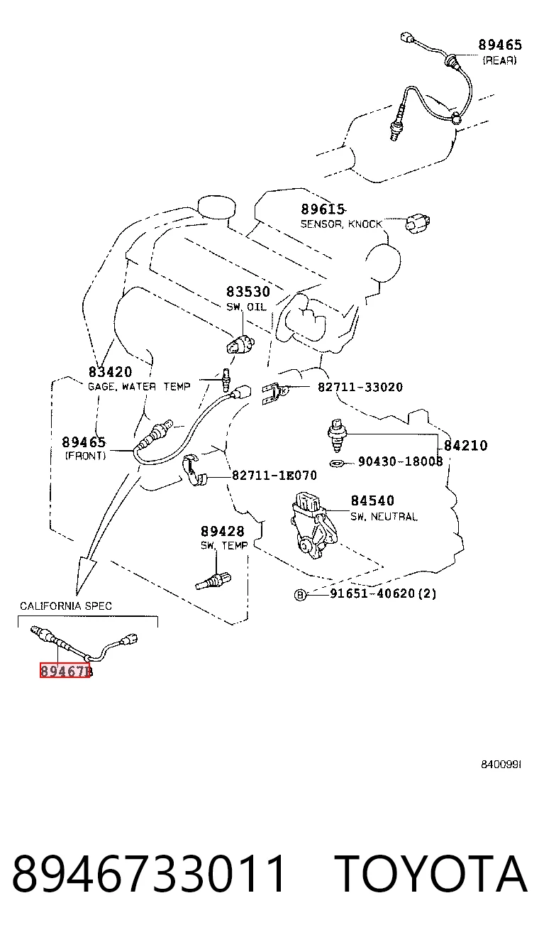8946733011 Toyota Sonda lambda, czujnik tlenu