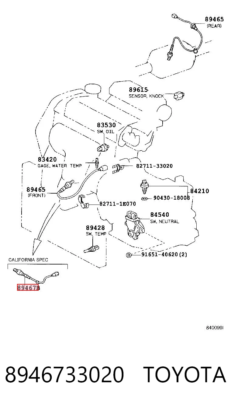 8946733020 Toyota Sonda lambda czujnik tlenu przed katalizatorem