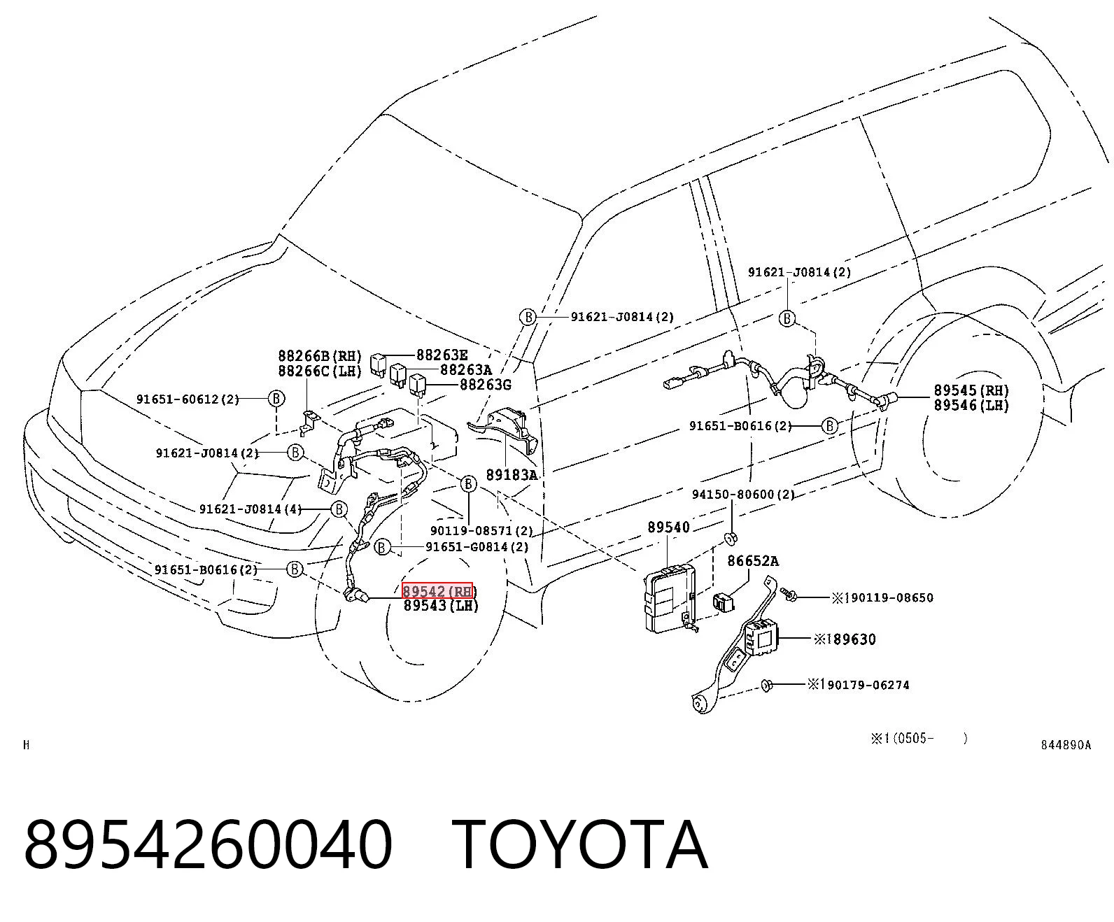 8954260040 Toyota Czujnik ABS przedni prawy