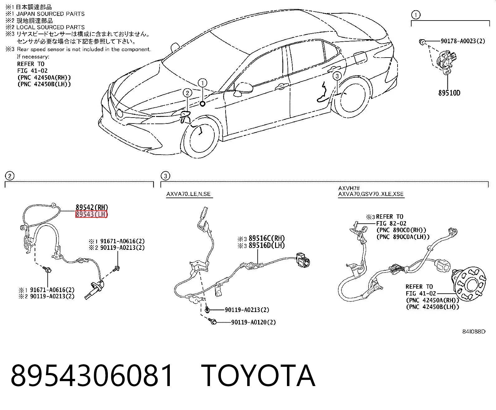 8954306081 Toyota Czujnik ABS przedni lewy