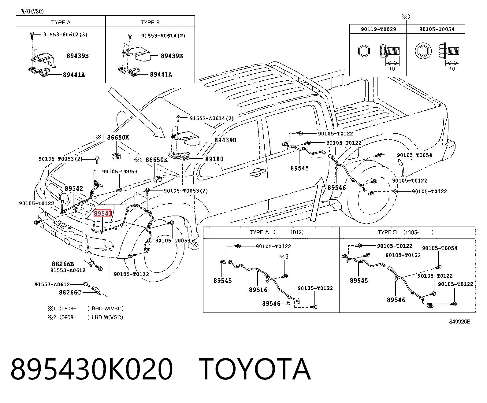 895430K020 Toyota Czujnik ABS przedni lewy