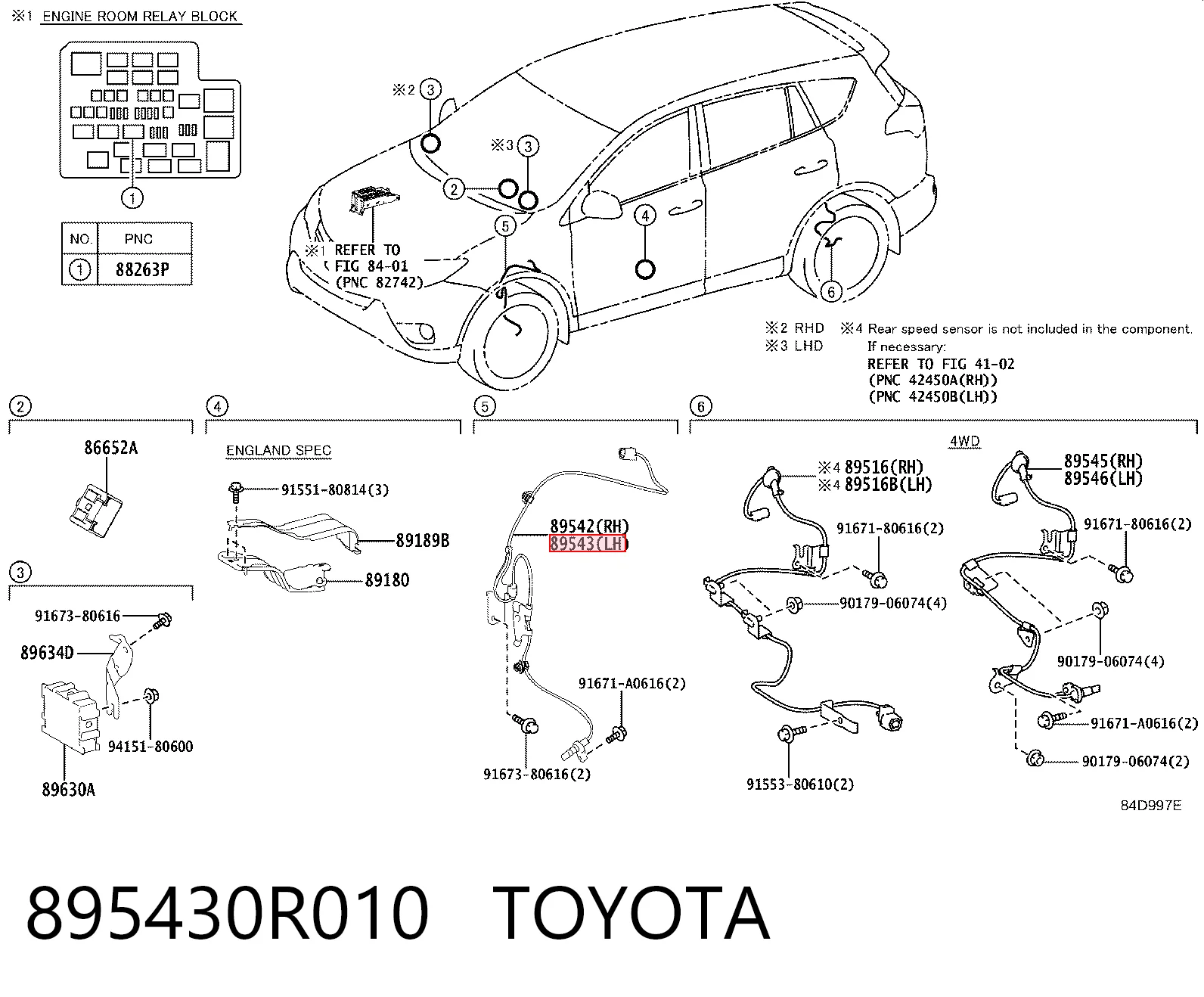 895430R010 Toyota Czujnik ABS przedni lewy