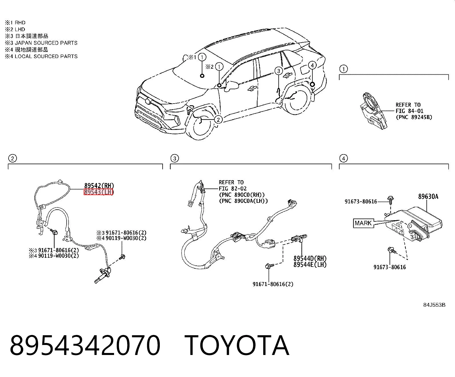8954342070 Toyota Czujnik ABS przedni lewy