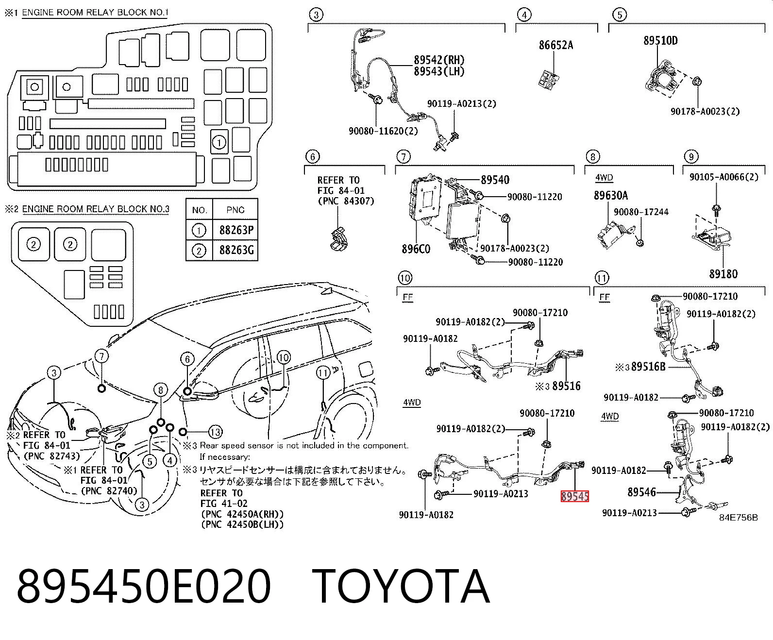 895450E020 Toyota Czujnik ABS tylny prawy