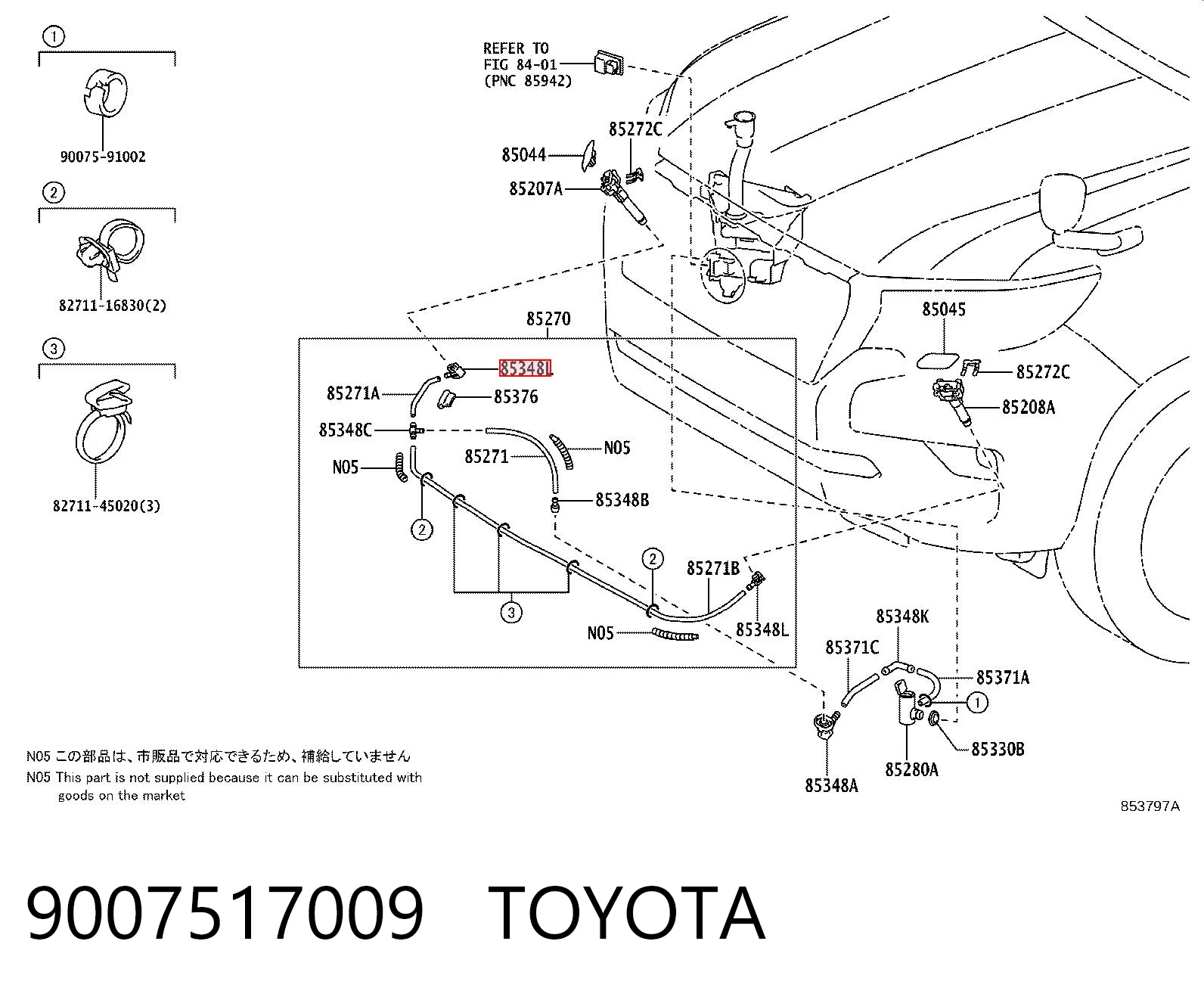 9007517009 Toyota Wąż uszczelniający rurki spryskiwacza