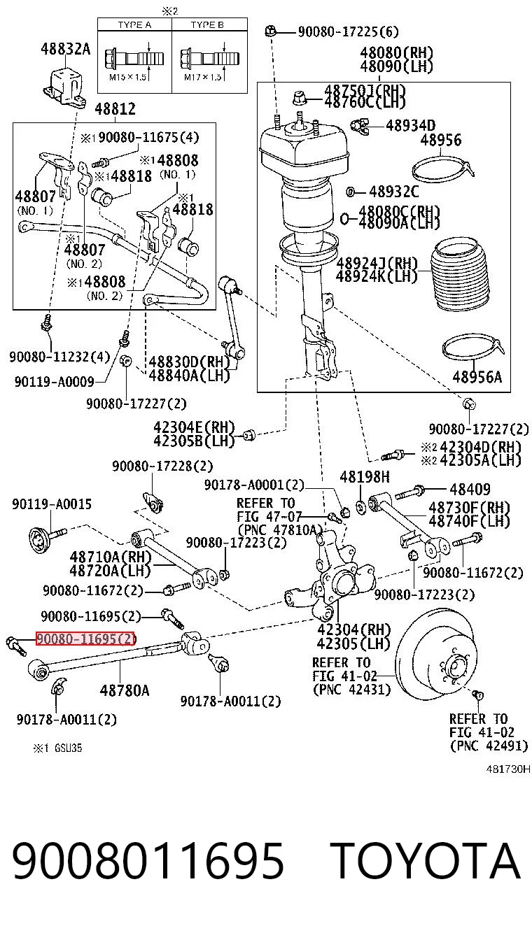 9008011695 Toyota Śruba mocowania tylnego wahacza (dla zbieżności), zewnętrzna
