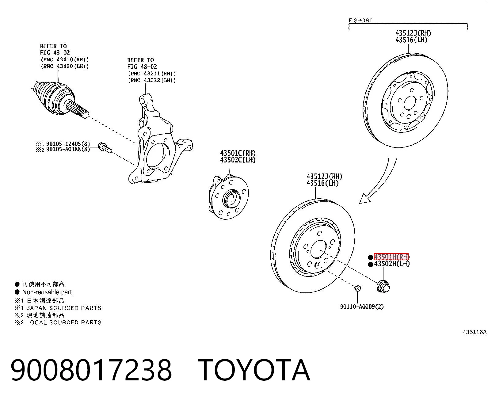 9008017238 Toyota Nakrętka piasty przedniej
