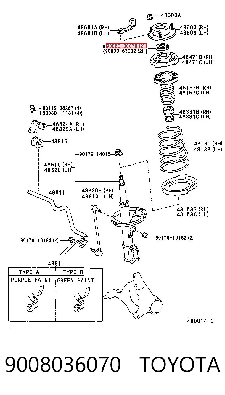 9008036070 Toyota Łożysko podporowe amortyzatora przedniego