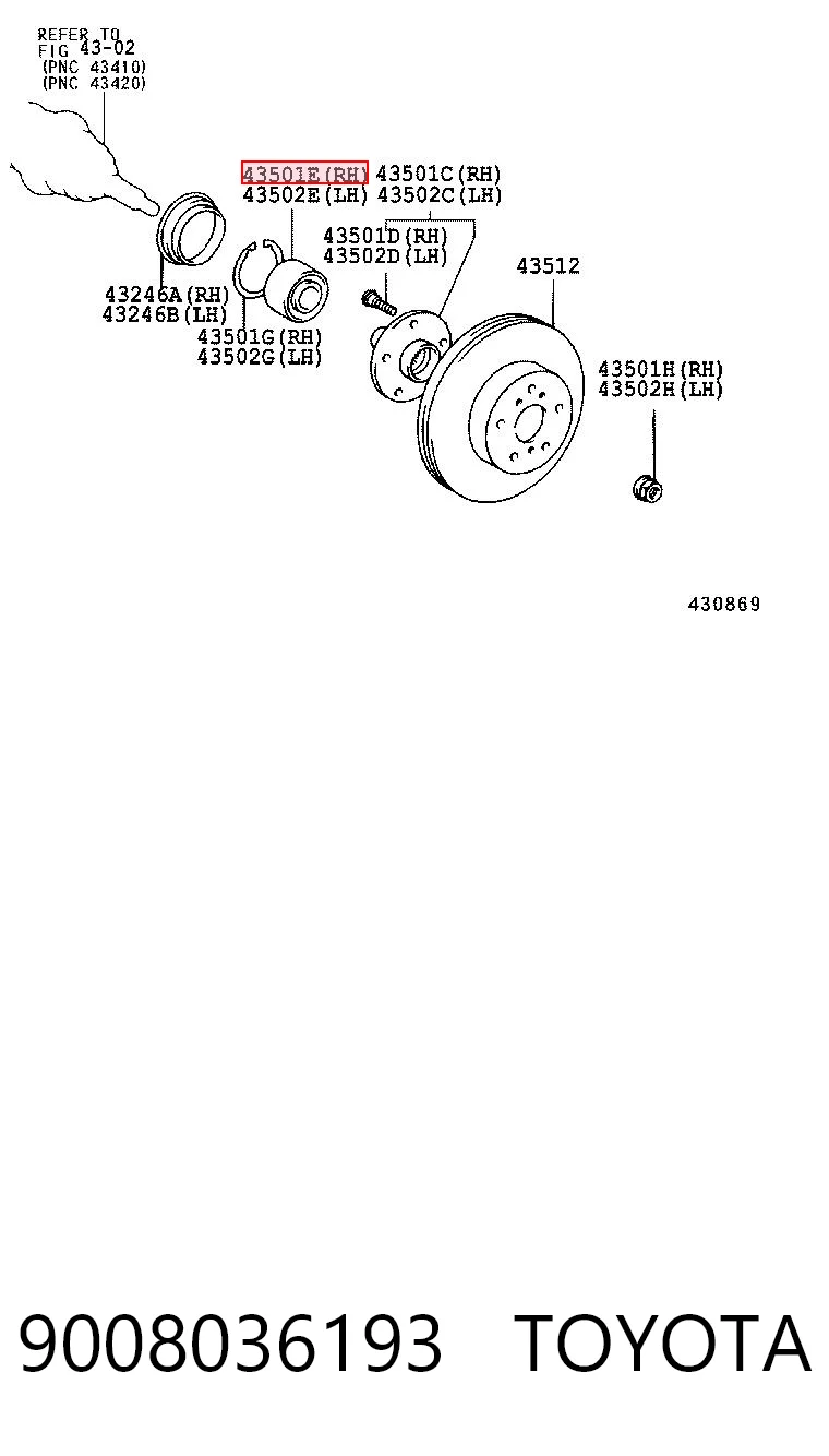 9008036193 Toyota Łożysko piasty przedniej