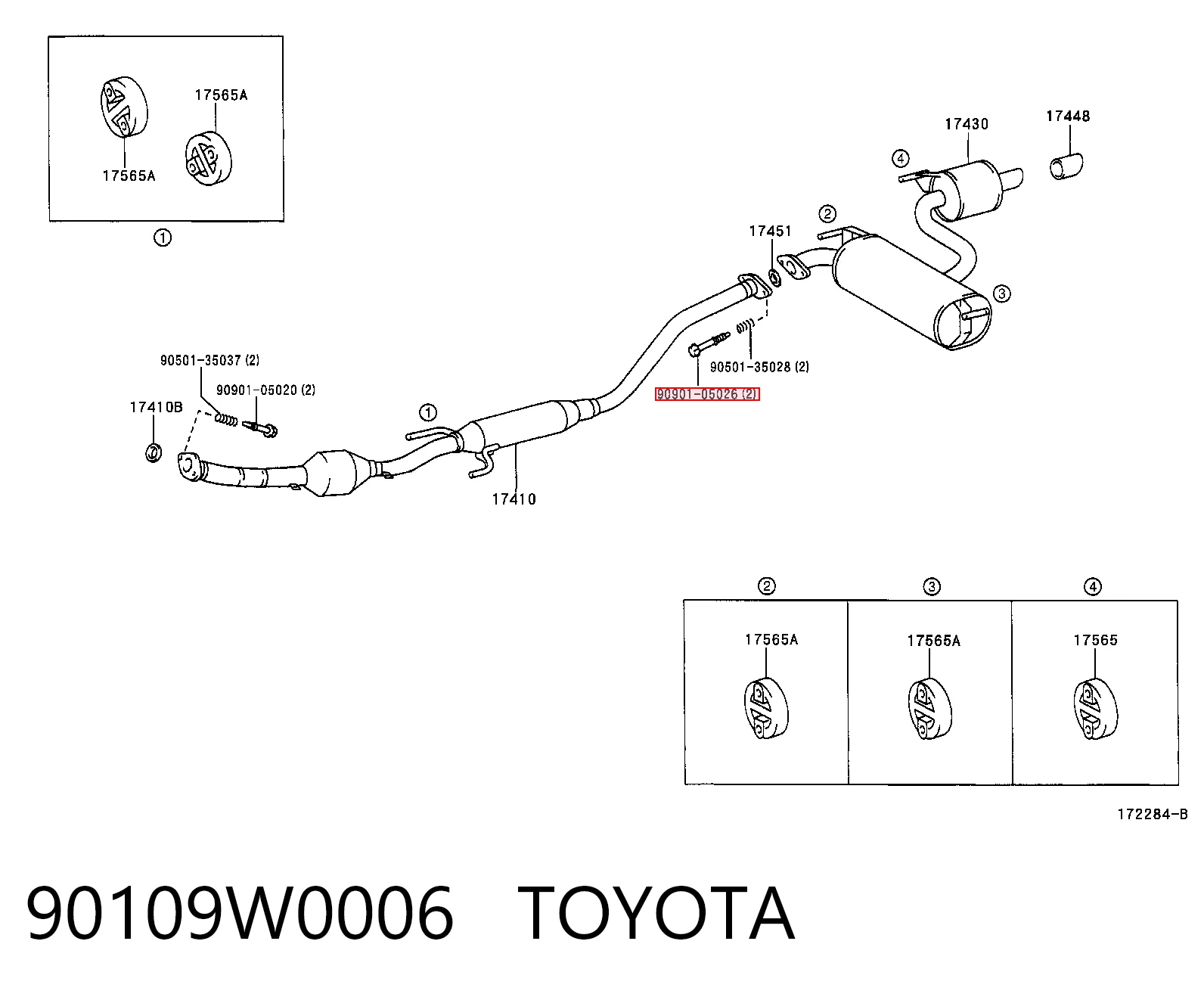 90109W0006 Toyota Śruba układu wydechowego (tłumika)