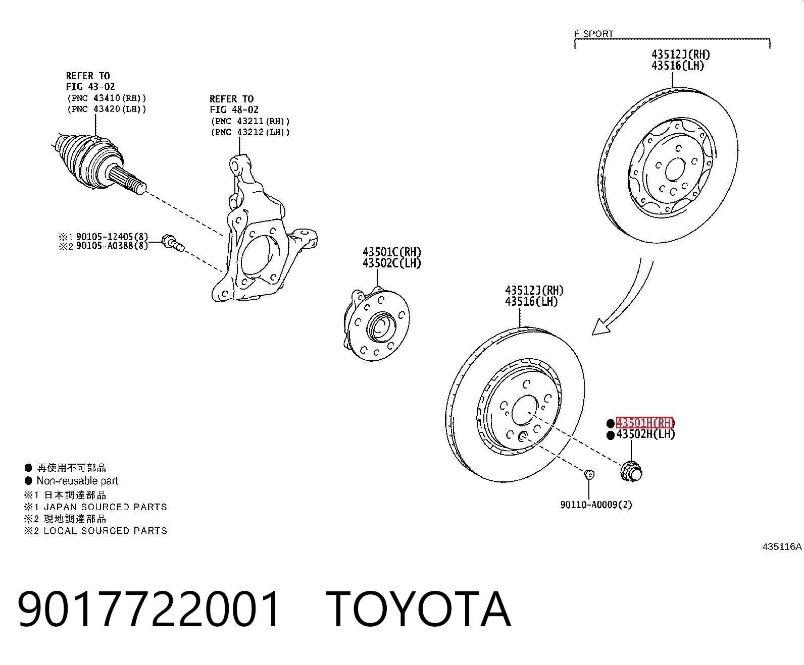 9017722001 Toyota Nakrętka piasty przedniej
