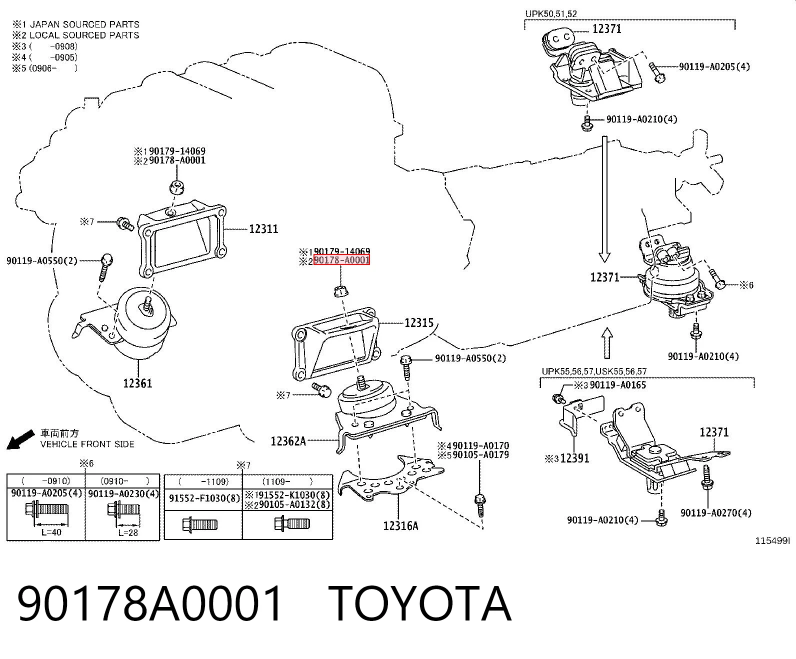 90178A0001 Toyota Nakrętka śruby do mocowania przedniego wahacza dolnego