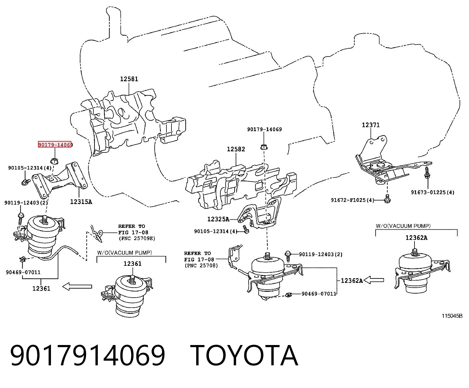 9017914069 Toyota Nakrętka śruby do mocowania przedniego wahacza dolnego