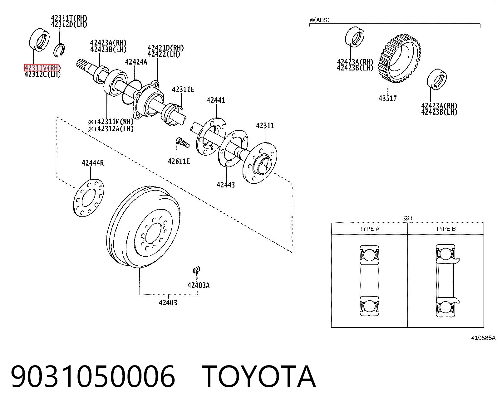 9031050006 Toyota Uszczelniacz półosi mostu tylnego wewnętrzny