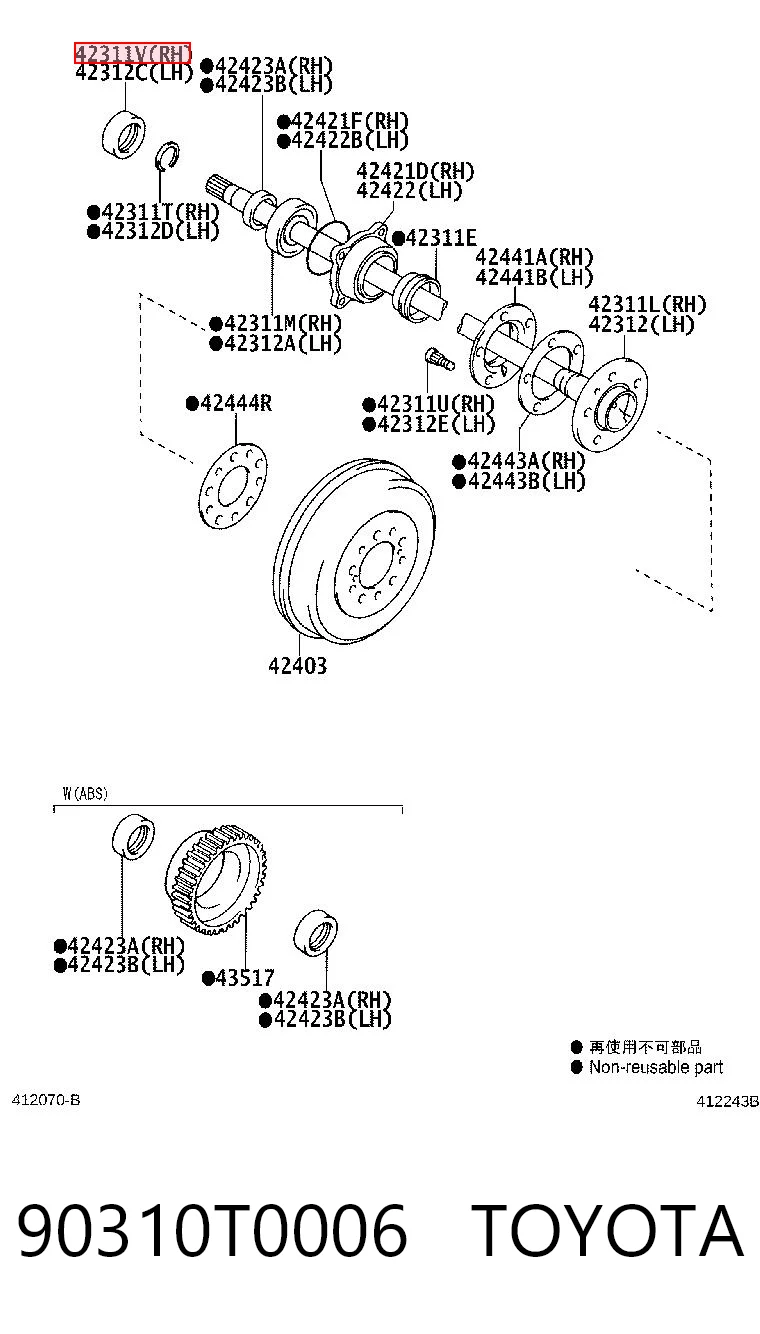 90310T0006 Toyota Uszczelniacz półosi mostu tylnego wewnętrzny