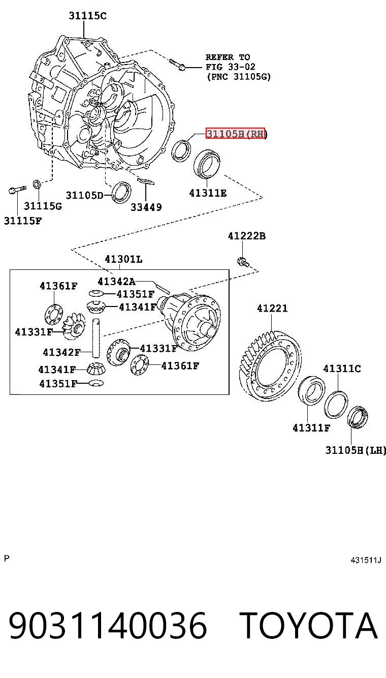9031140036 Toyota Uszczelniacz półosi prawej mostu przedniego