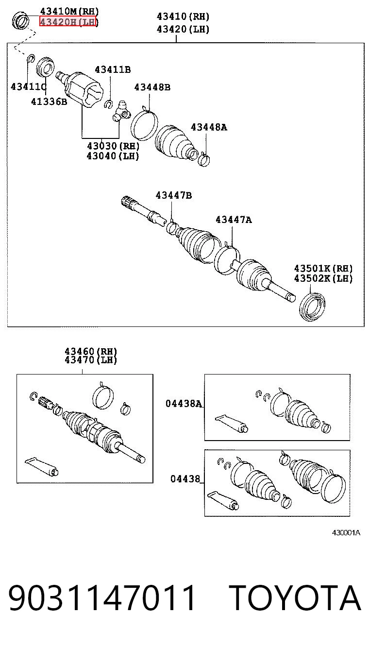 9031147011 Toyota Uszczelniacz półosi lewej mostu przedniego