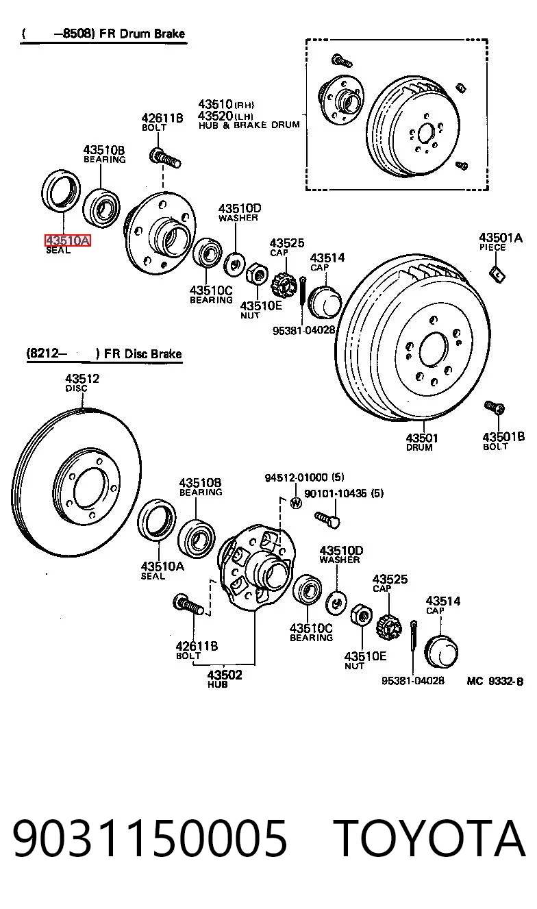 9031150005 Toyota Uszczelniacz piasty przedniej
