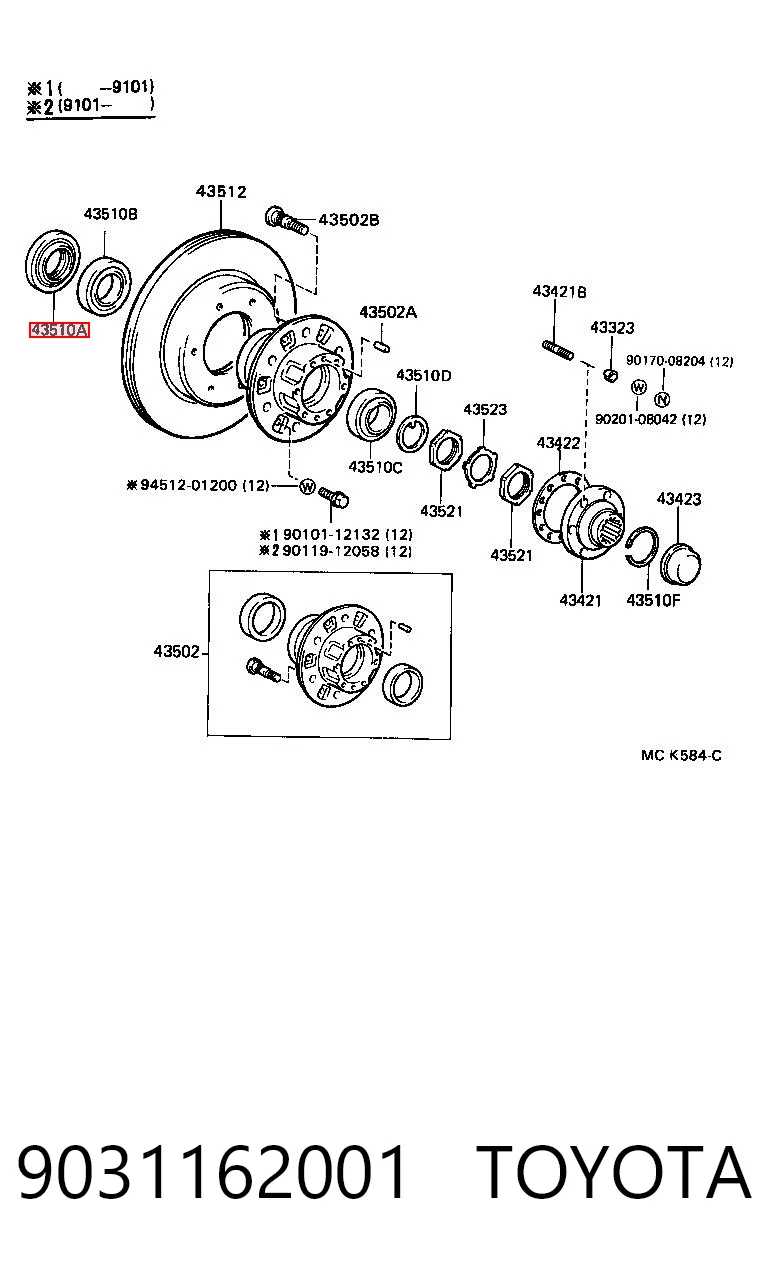 9031162001 Toyota Uszczelniacz piasty przedniej zewnętrzny