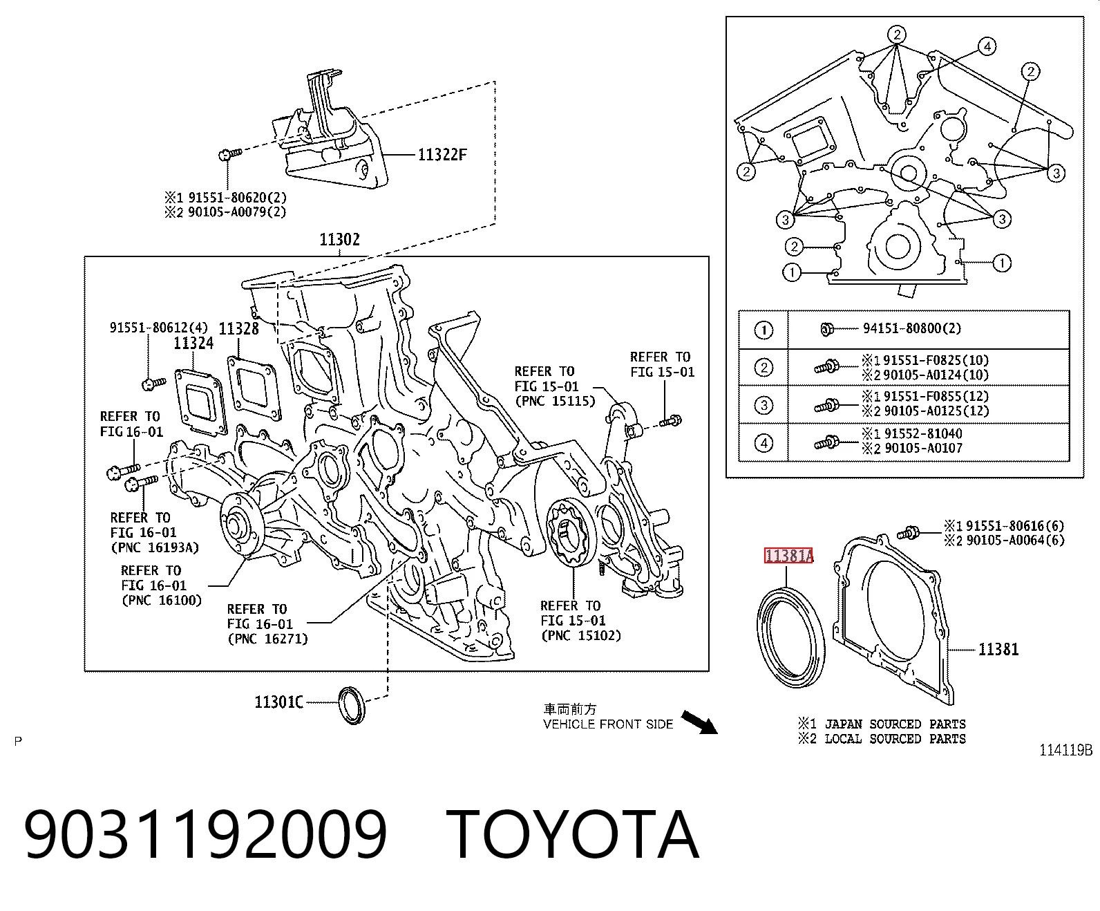 9031192009 Toyota Uszczelniacz wału korbowego silnika tylny