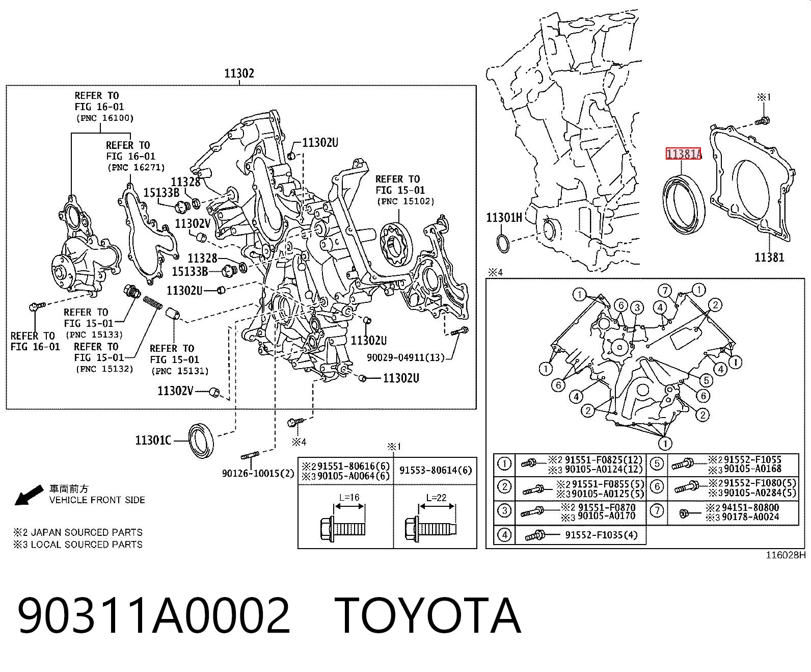 90311A0002 Toyota Uszczelniacz wału korbowego silnika tylny