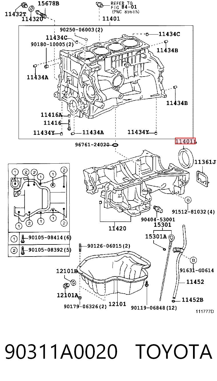 90311A0020 Toyota Uszczelniacz wału korbowego silnika tylny