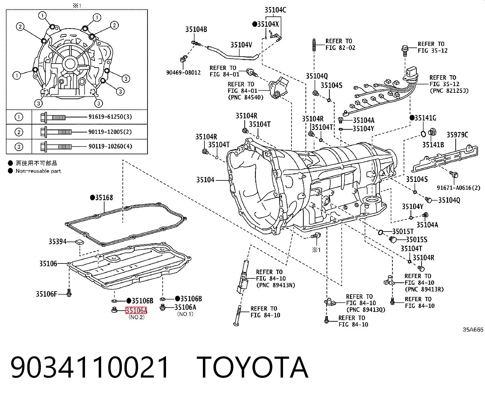 9034110021 Toyota Korek miski automatycznej skrzyni biegów