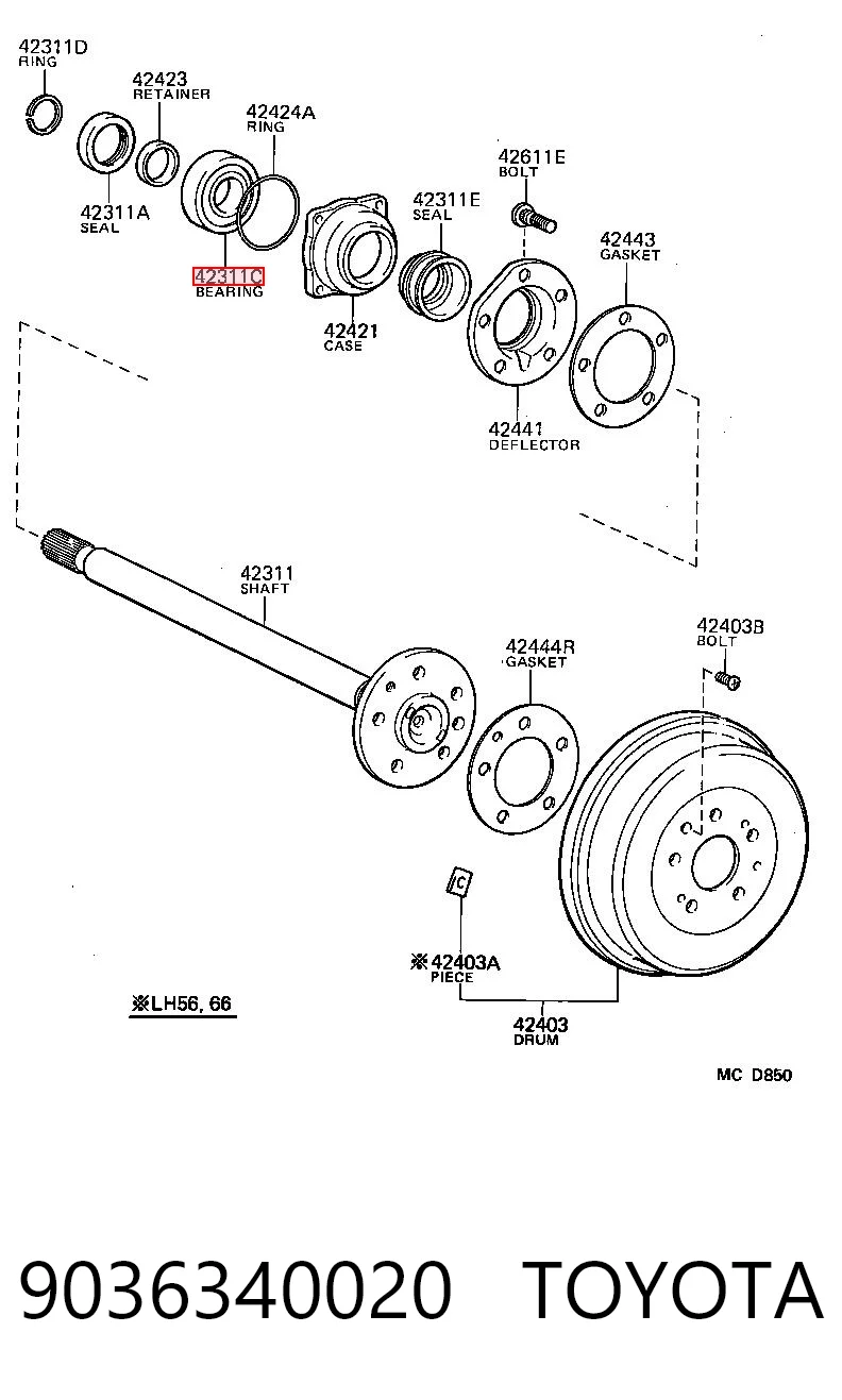 9036340020 Toyota Lożysko piasty tylnej