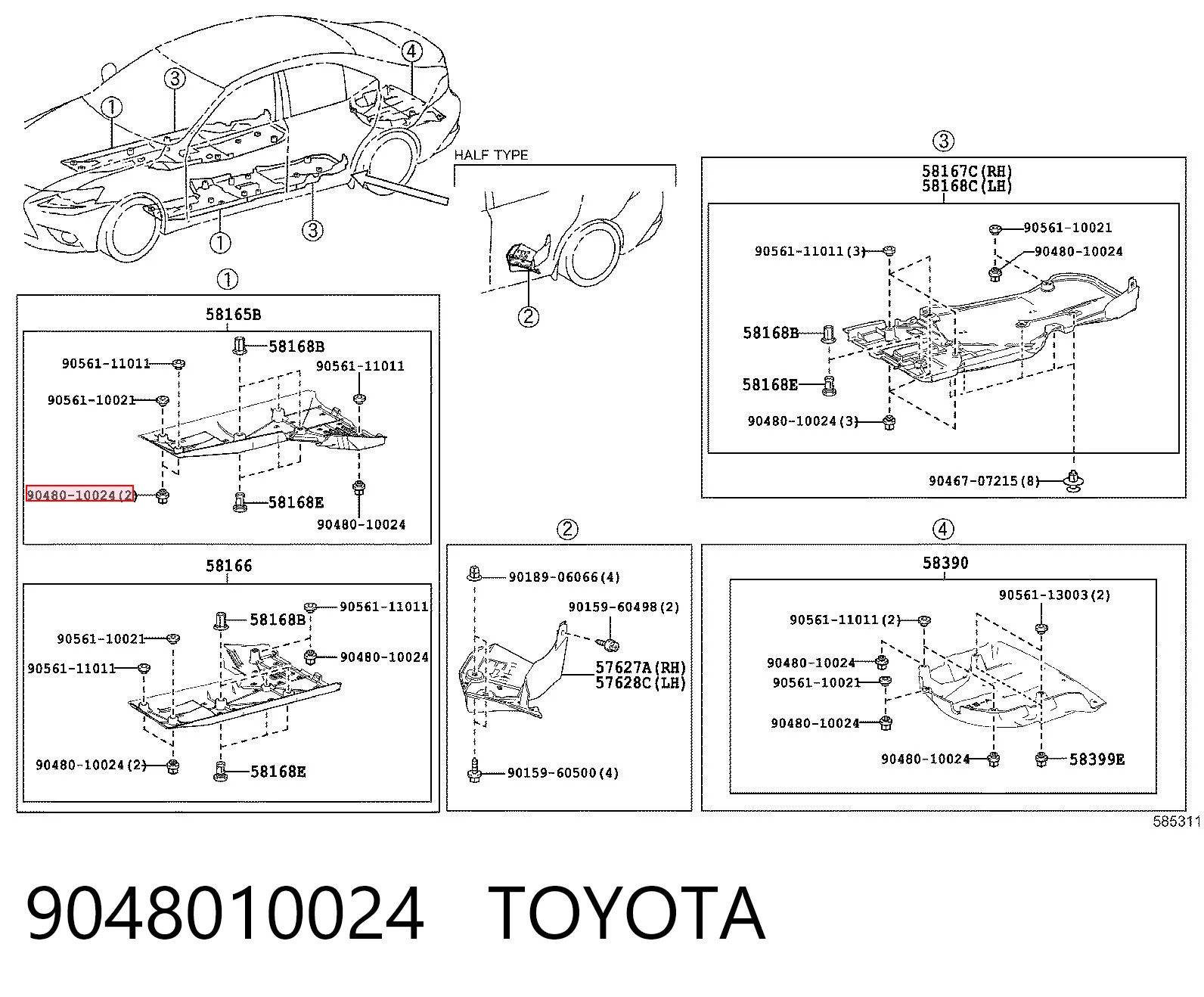 9048010024 Toyota Klips ochronny dna